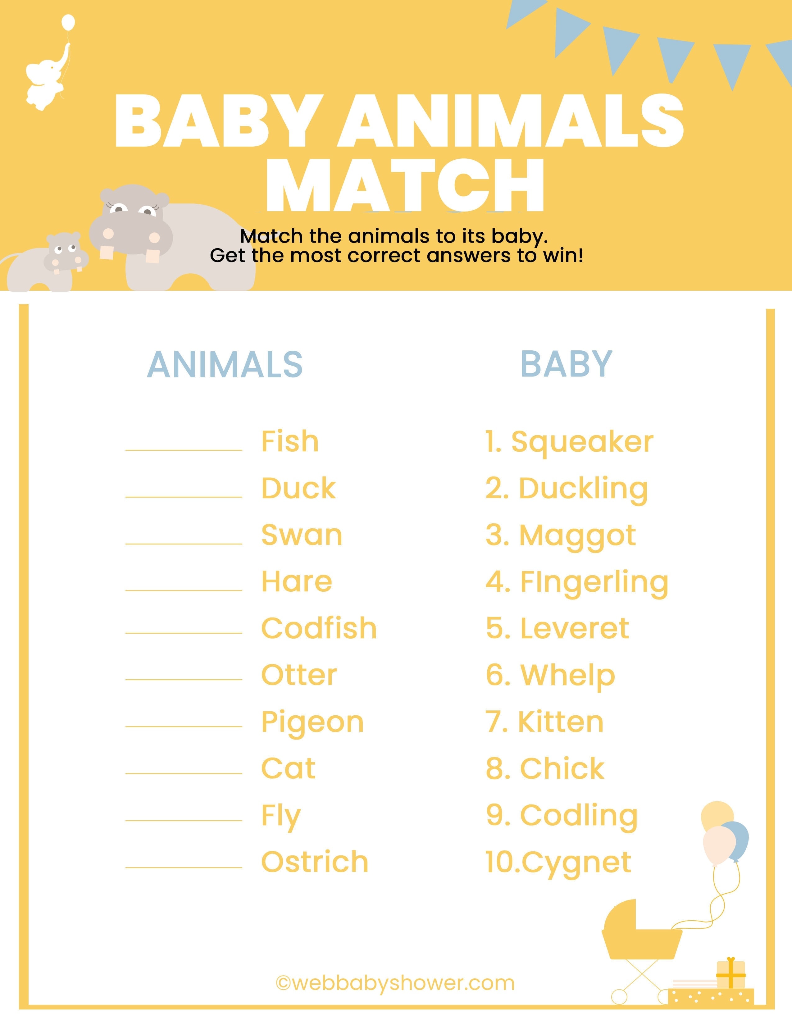 WebBabyShower Printables Games Baby Match