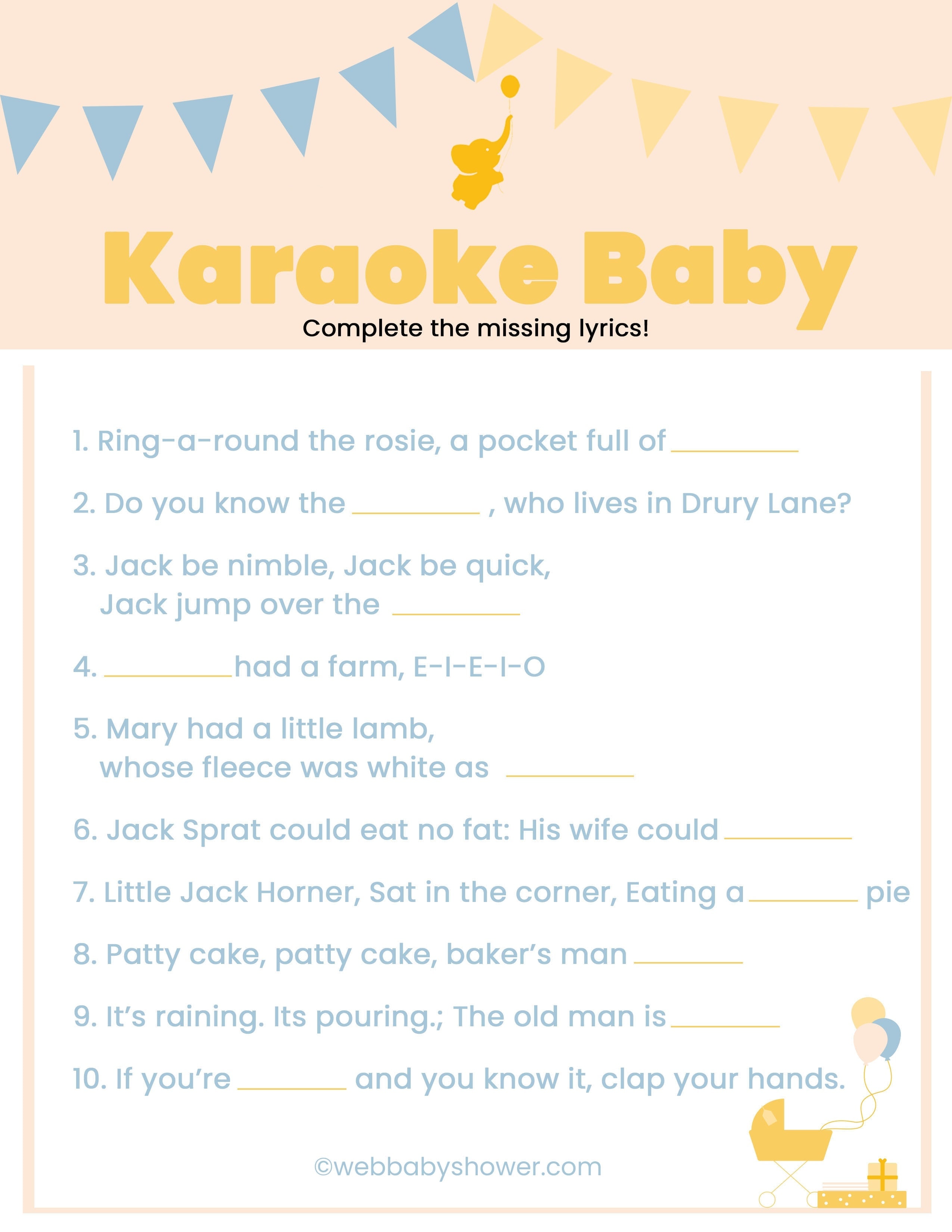 WebBabyShower Printables Games Nursery Rhyme