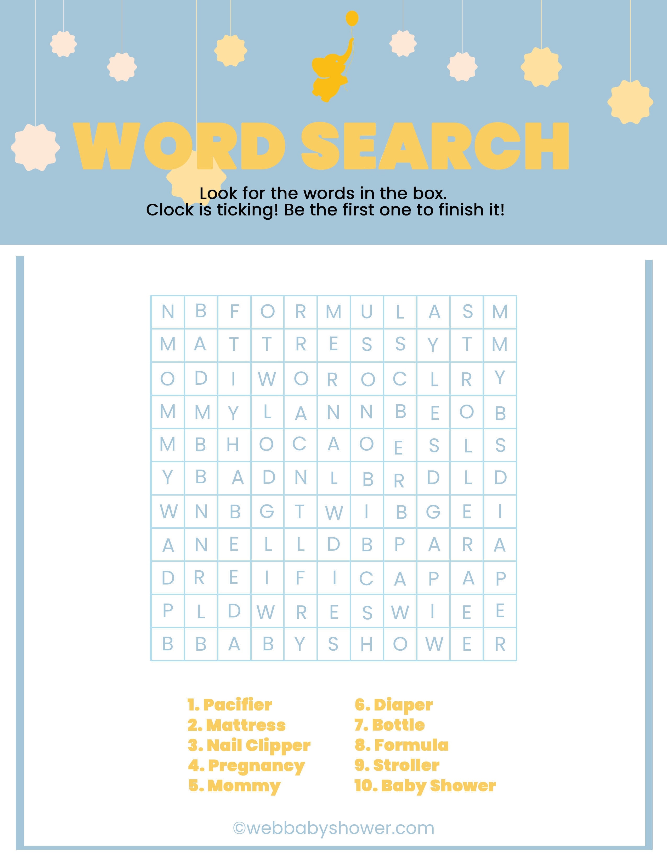 WebBabyShower Printables Games Wordsearch