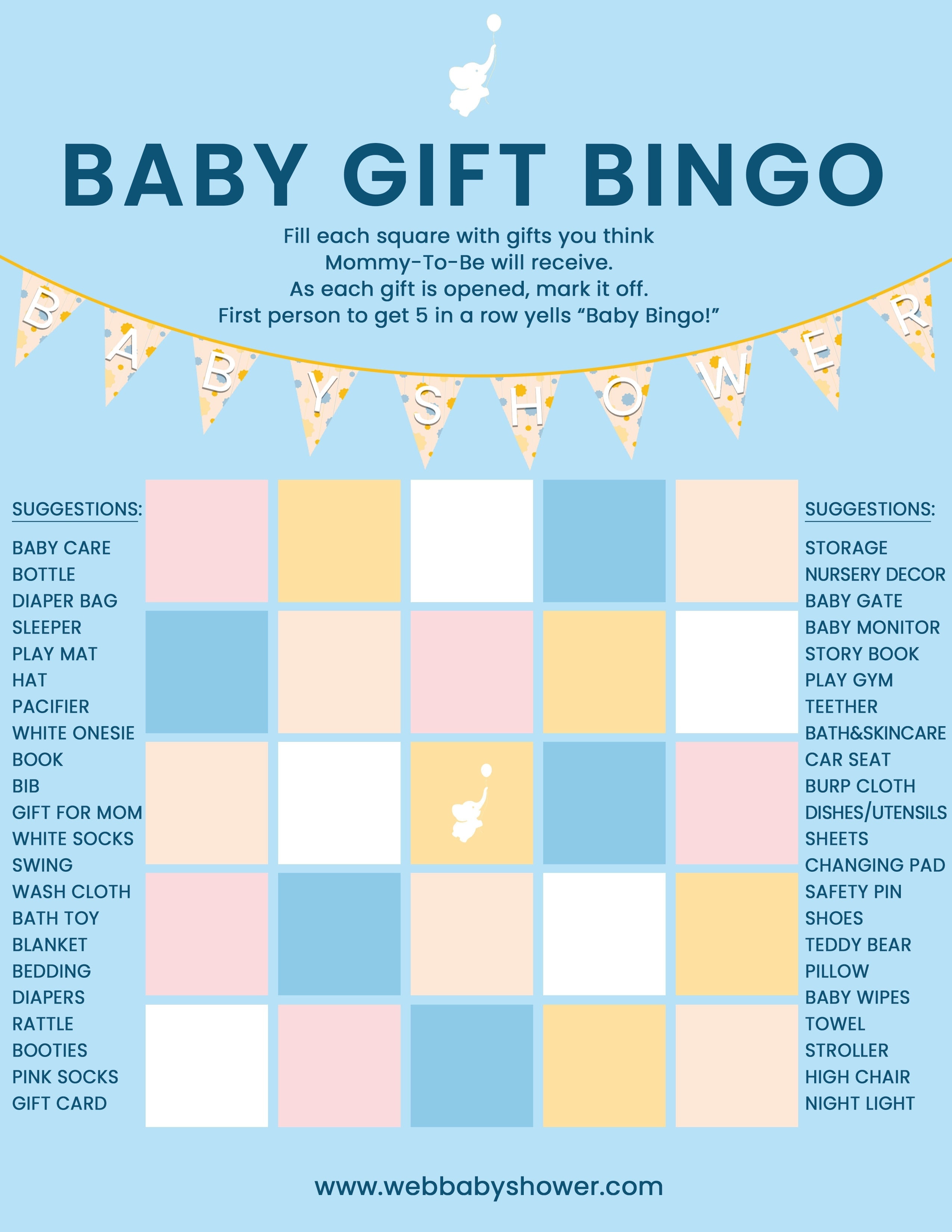 WebBabyShower Baby Gift Bingo Blue