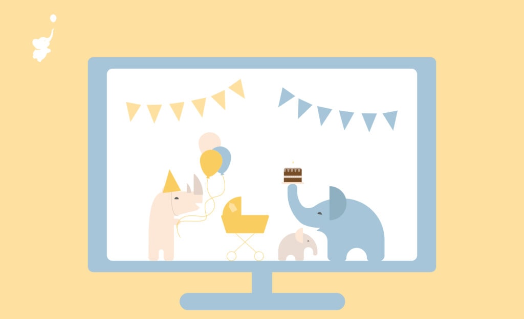 webbabyshower header image rhino and elephant inside a monitor