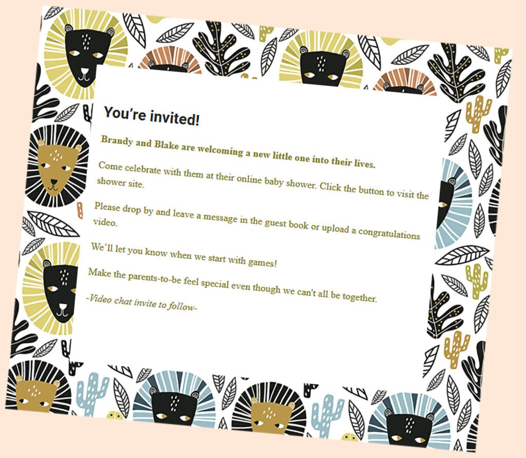 webbabyshower invite african lions