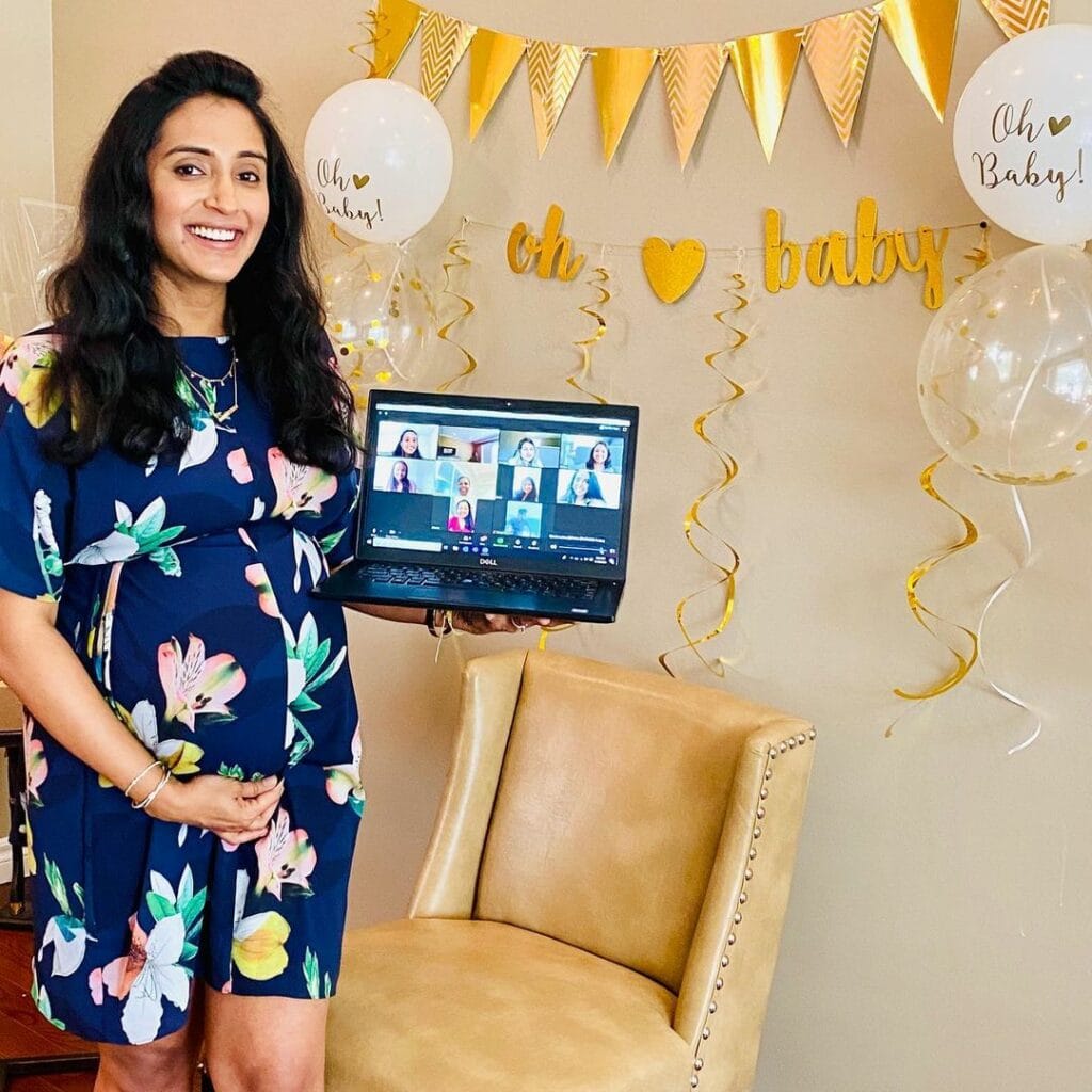 webbabyshower mom and her guests during a zoom baby shower