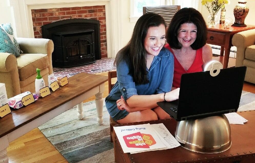 mom and grand mom playing with guests during budget baby shower