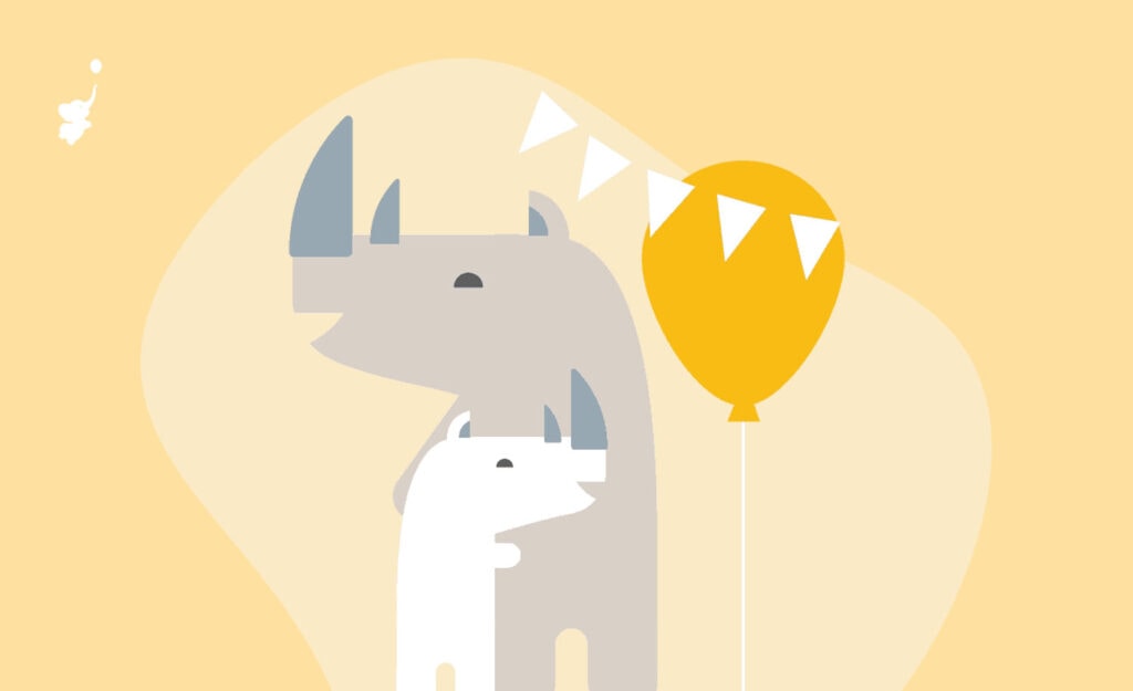 webbabyshower mother and baby hippo with balloon and banner