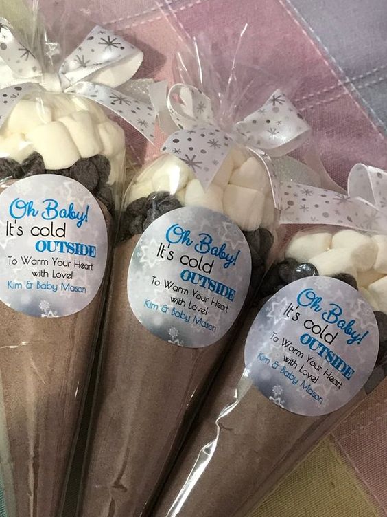 winter baby shower cocoa favors