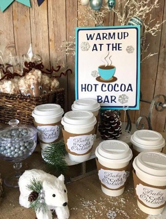 winter baby shower cocoa bar