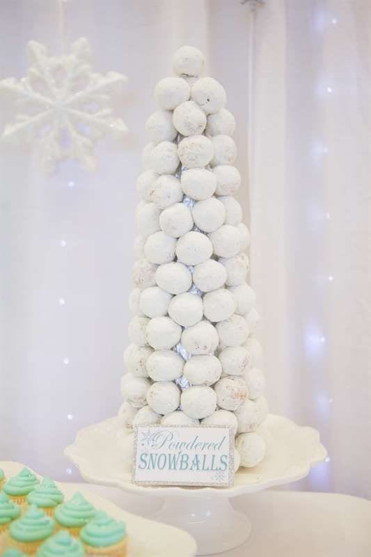 winter baby shower snowball doughnuts