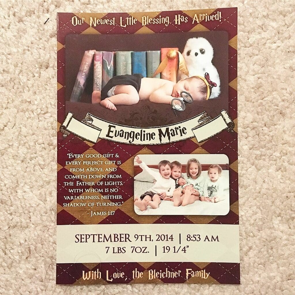 birth announcement harry potter