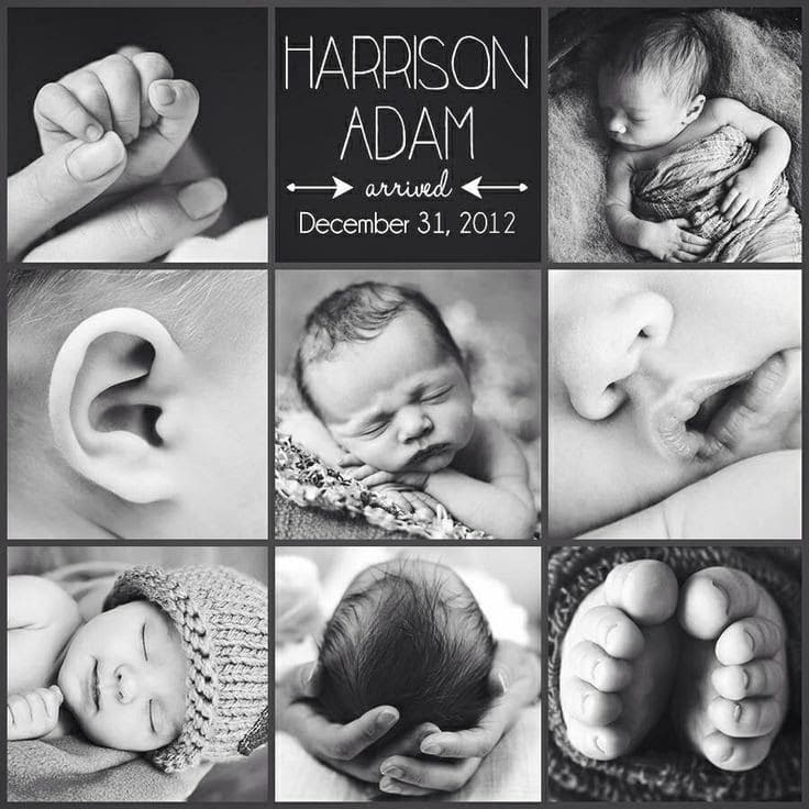 birth announcement black and white photo collage