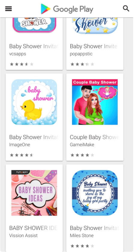 google play baby shower apps
