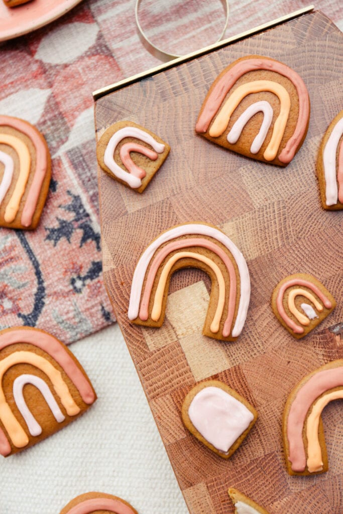 boho rainbow gingerbread cookie theme for baby shower