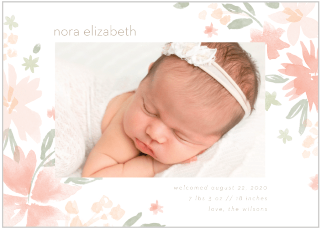 girl birth announcement floral