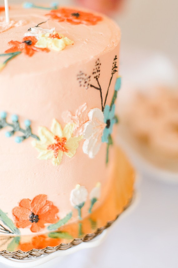 peach theme baby shower cake