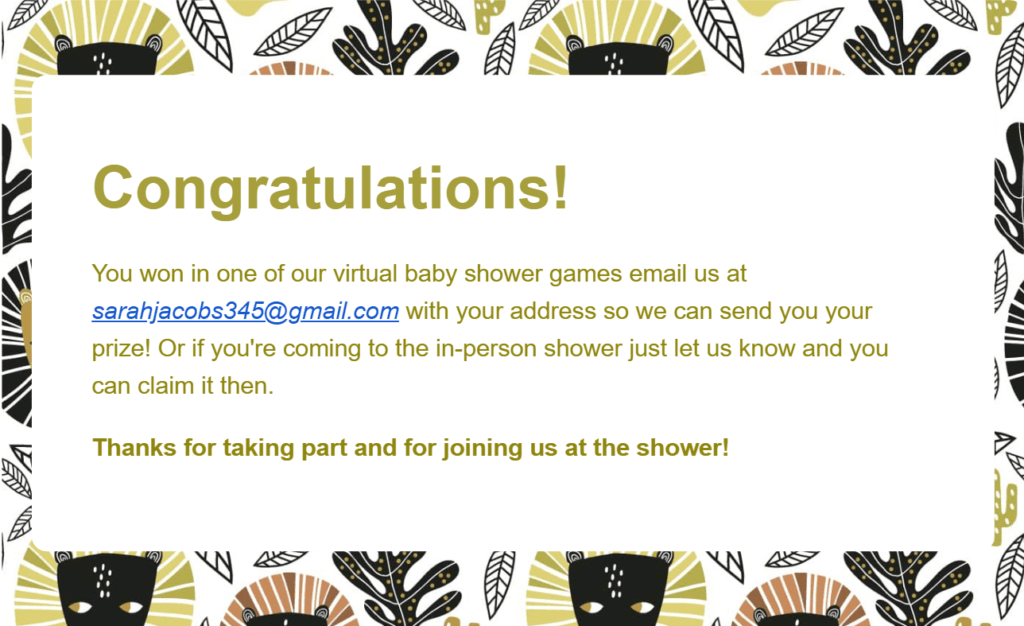 WebBabyShower email game winners