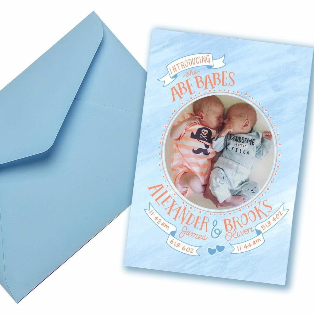 birth announcement twin blue