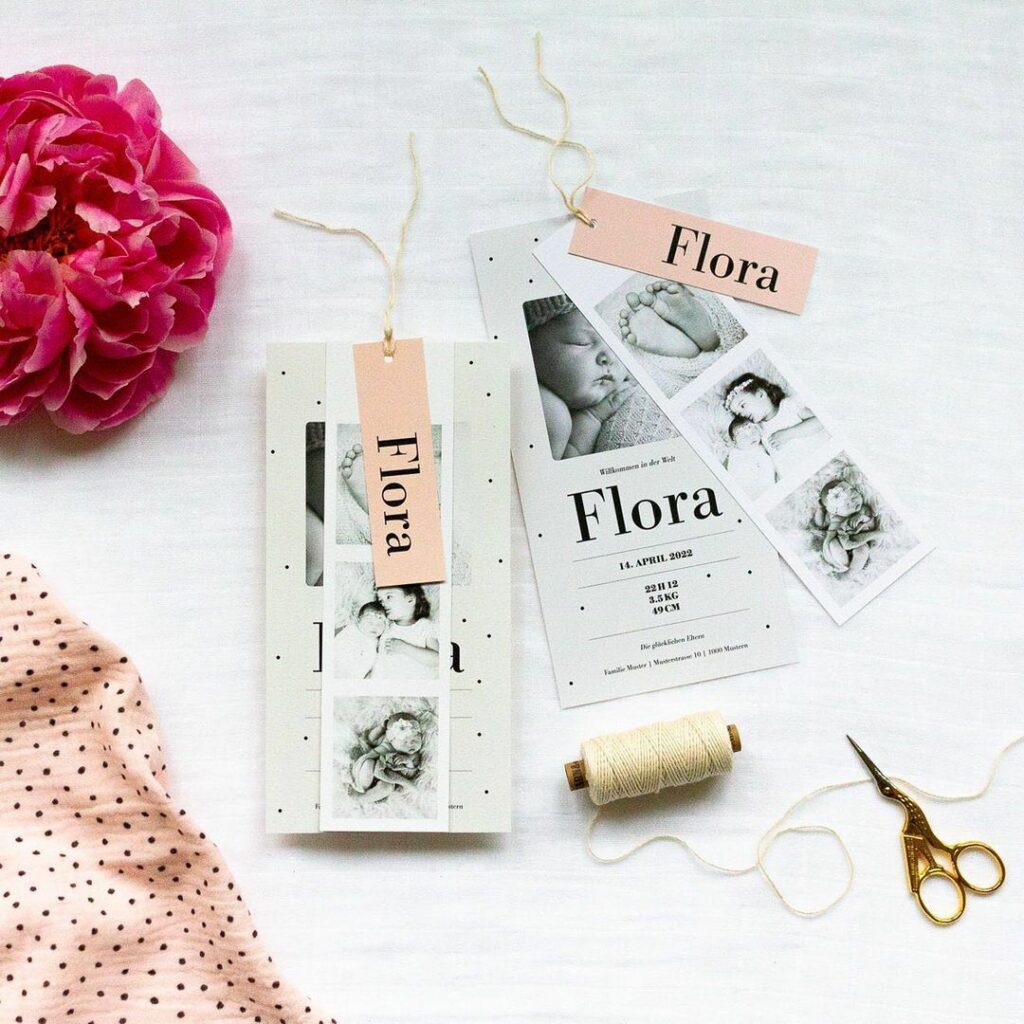 birth announcement unique black and white bookmark style 