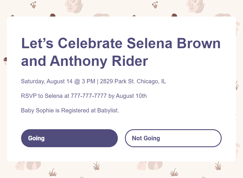 webbabyshower invite bunny theme with rsvp button