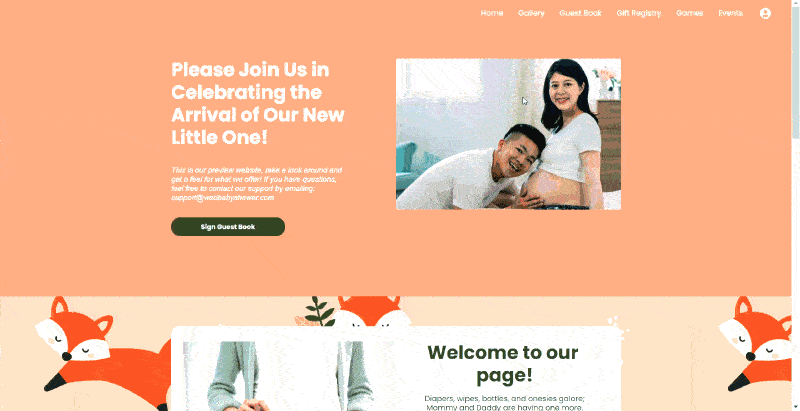 WebBabyShower shower website all features gif