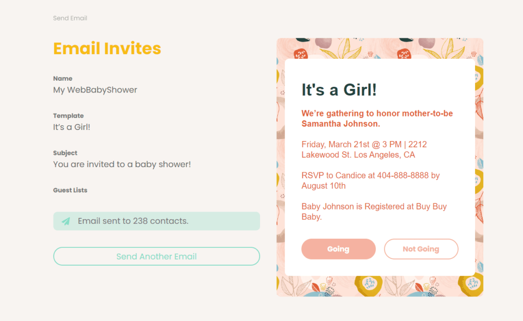 webbabyshower sending an email invite