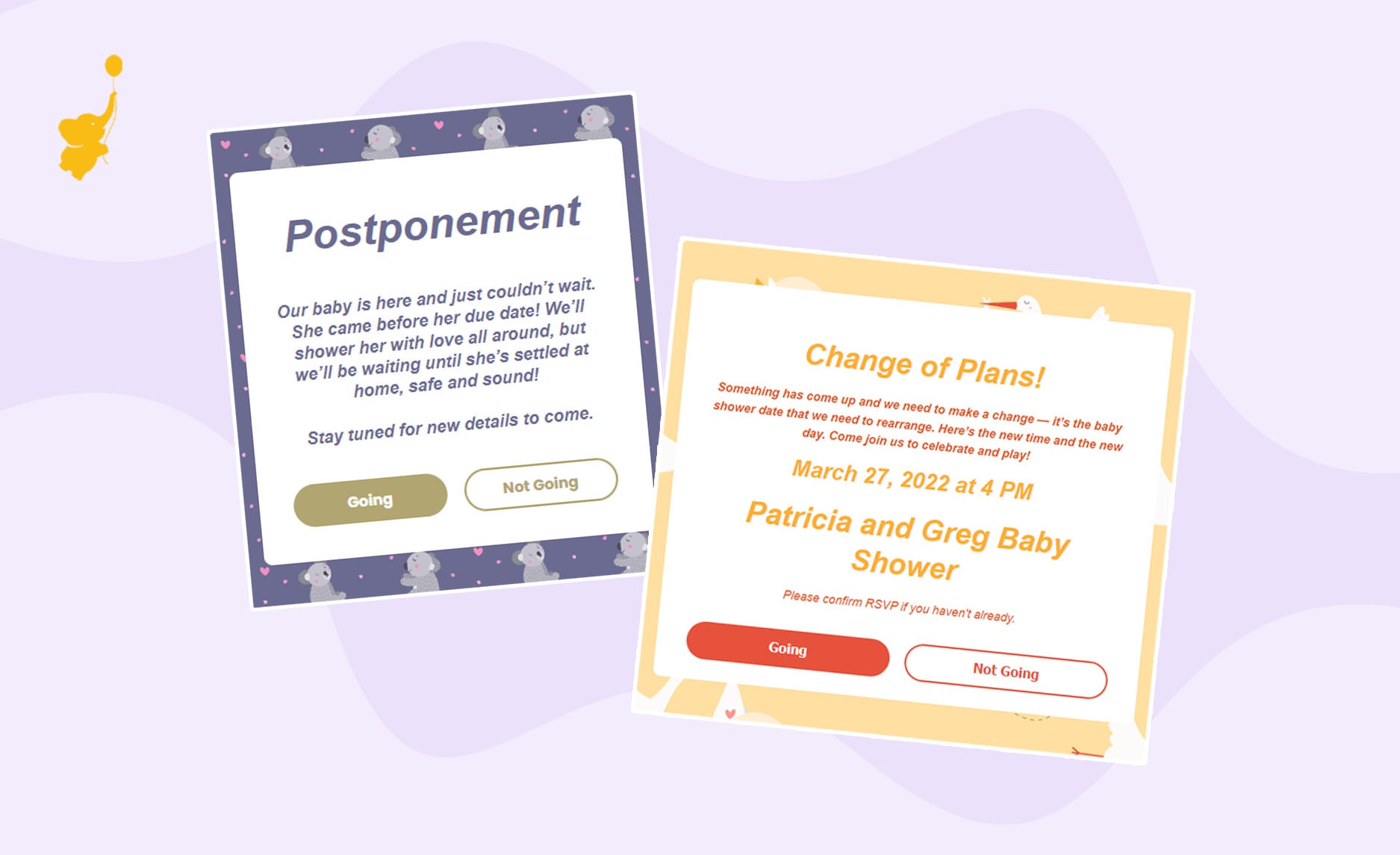 webbabyshower baby shower postposement cards