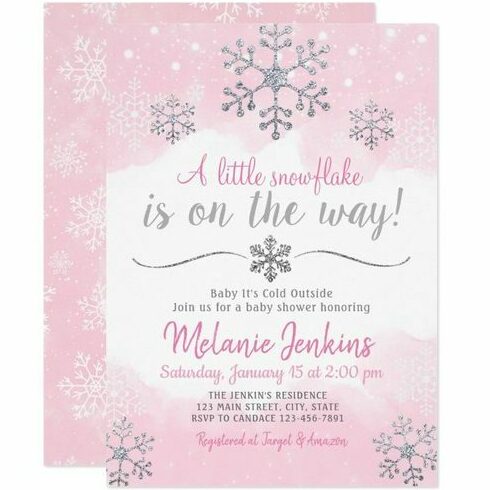 winter baby shower pink invite
