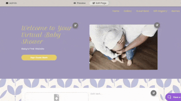 webbabyshower customization of shower page