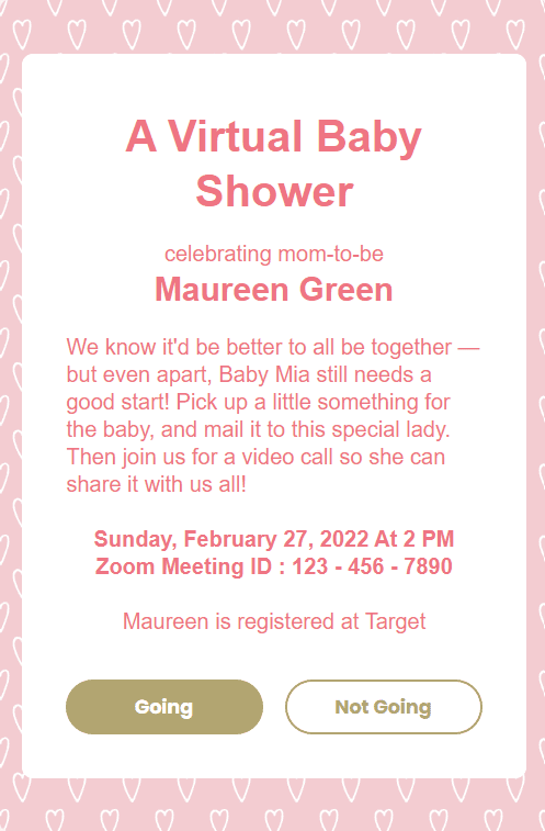 webbabyshower invitation for quarantine baby shower pink hearts