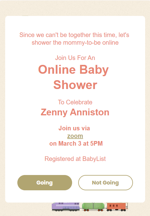 webbabyshower invitation for quarantine baby shower trains theme